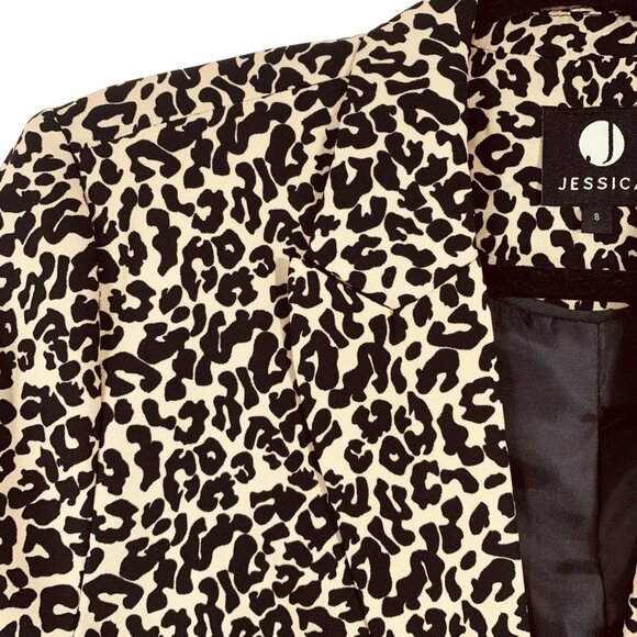 animal print  beige and black  blazer single breast peak lapel SZ 8 Jessica - Picture 9 of 16